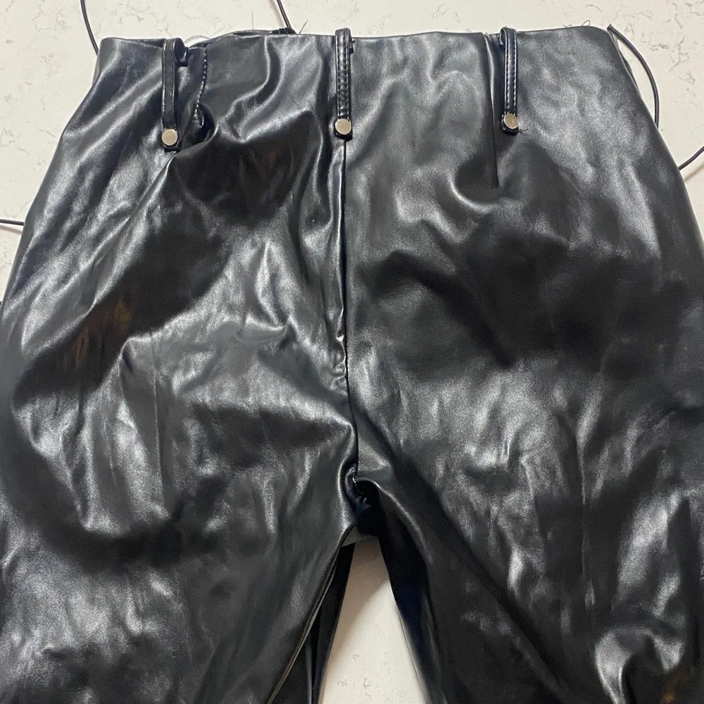 Black Lace-Up Leather Pants - Picture 5 of 5